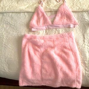 Pink furry two piece set